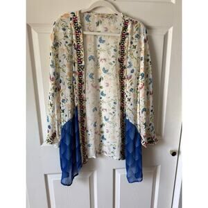 Soft Surroundings Floral Embroidered Kimono Cardigan‎ XL Beach Cover Cruise Boho
